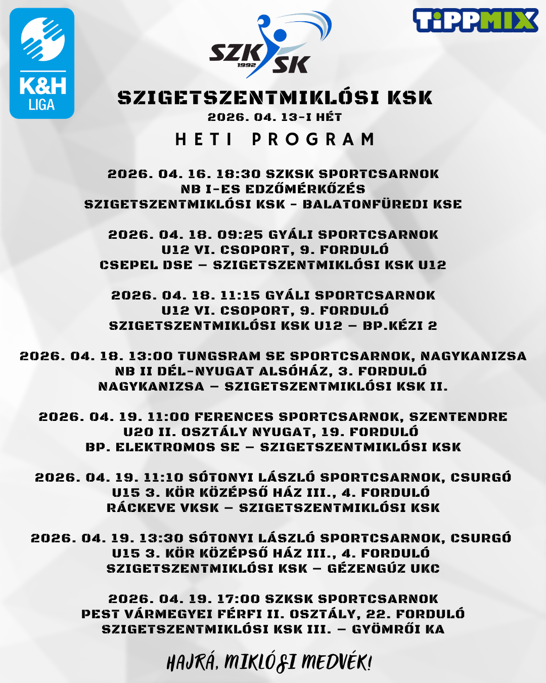 Heti programunk (2026. 04. 13-i hét)